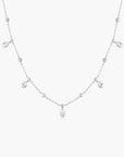 Silver Bezel Round & Teardrop Drop Station Necklace