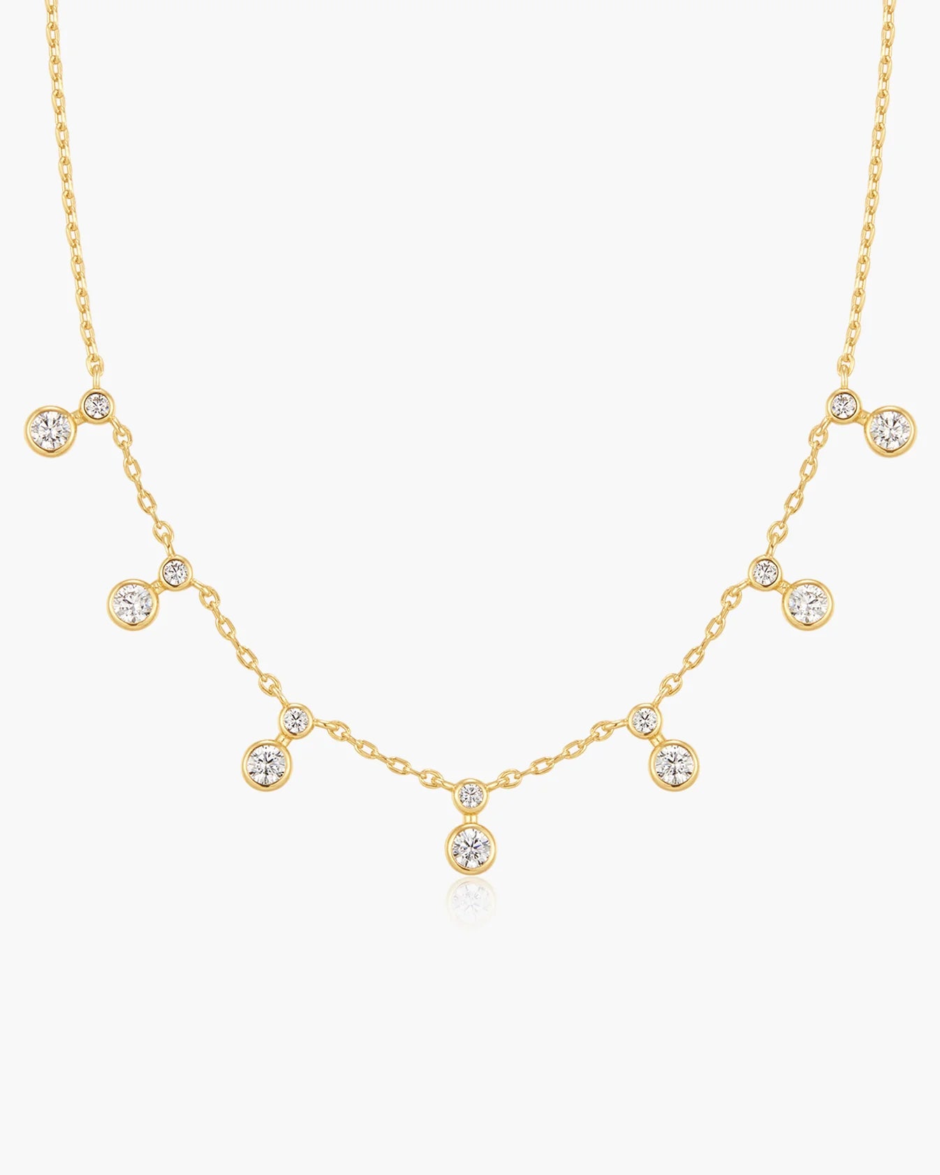 Gold Graduated Bezel Round Drop Station Necklace