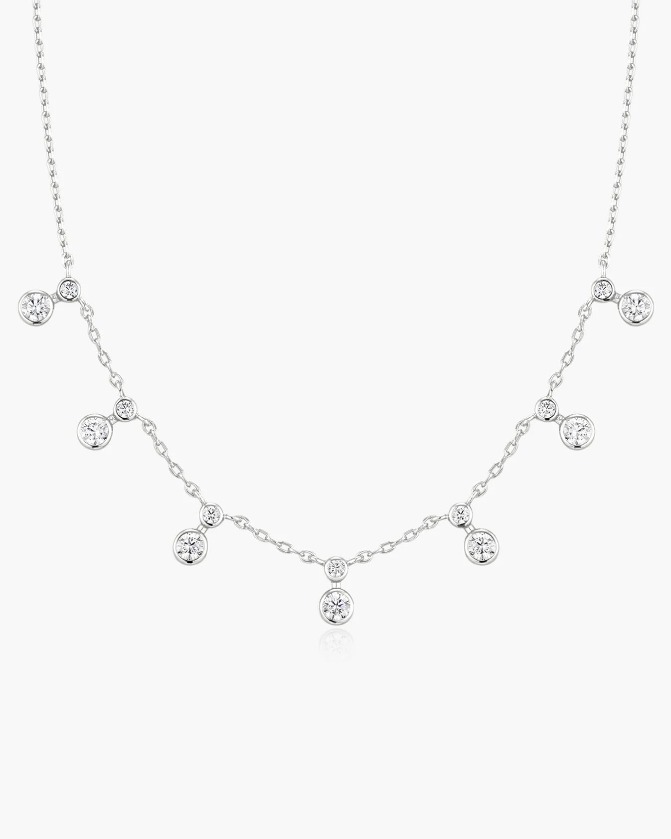 Silver Graduated Bezel Round Drop Station Necklace