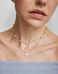 Gold Alternating Shell Pearl Station Necklace
