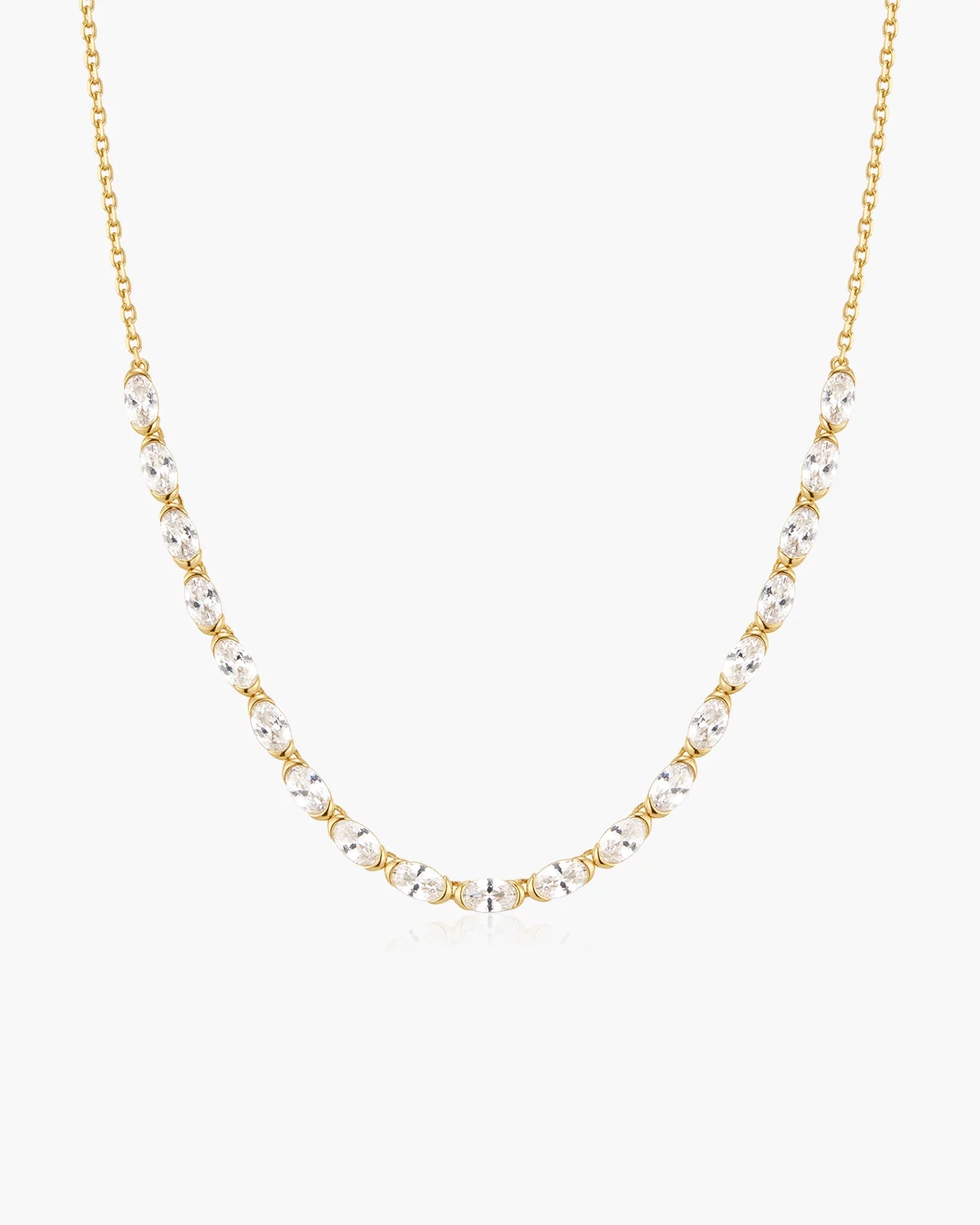 Gold Half-Bezel Oval Half-Tennis Necklace