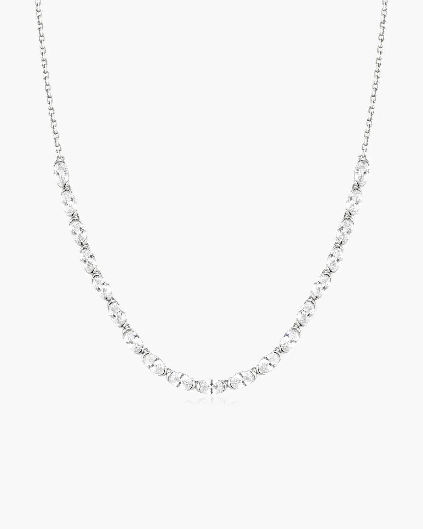 Silver Half-Bezel Oval Half-Tennis Necklace
