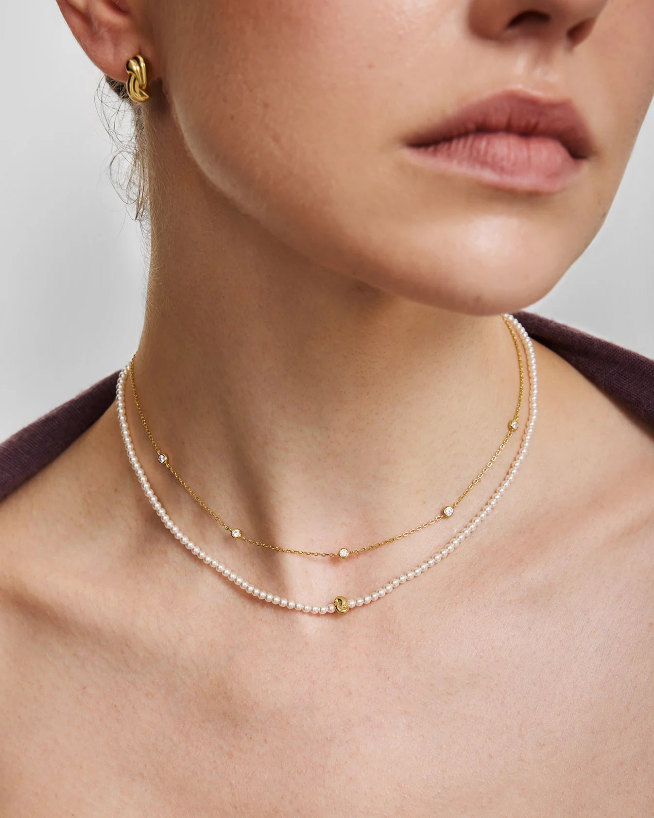 Gold Twist &amp; Glass Pearl Beaded Necklace
