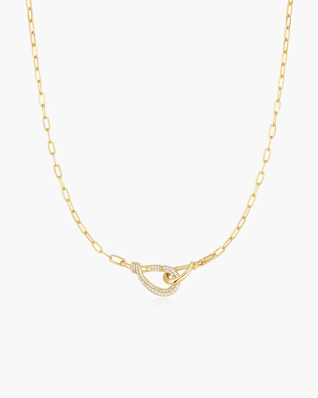 Gold Interlocked Pavé &amp; Polished Knot Necklace