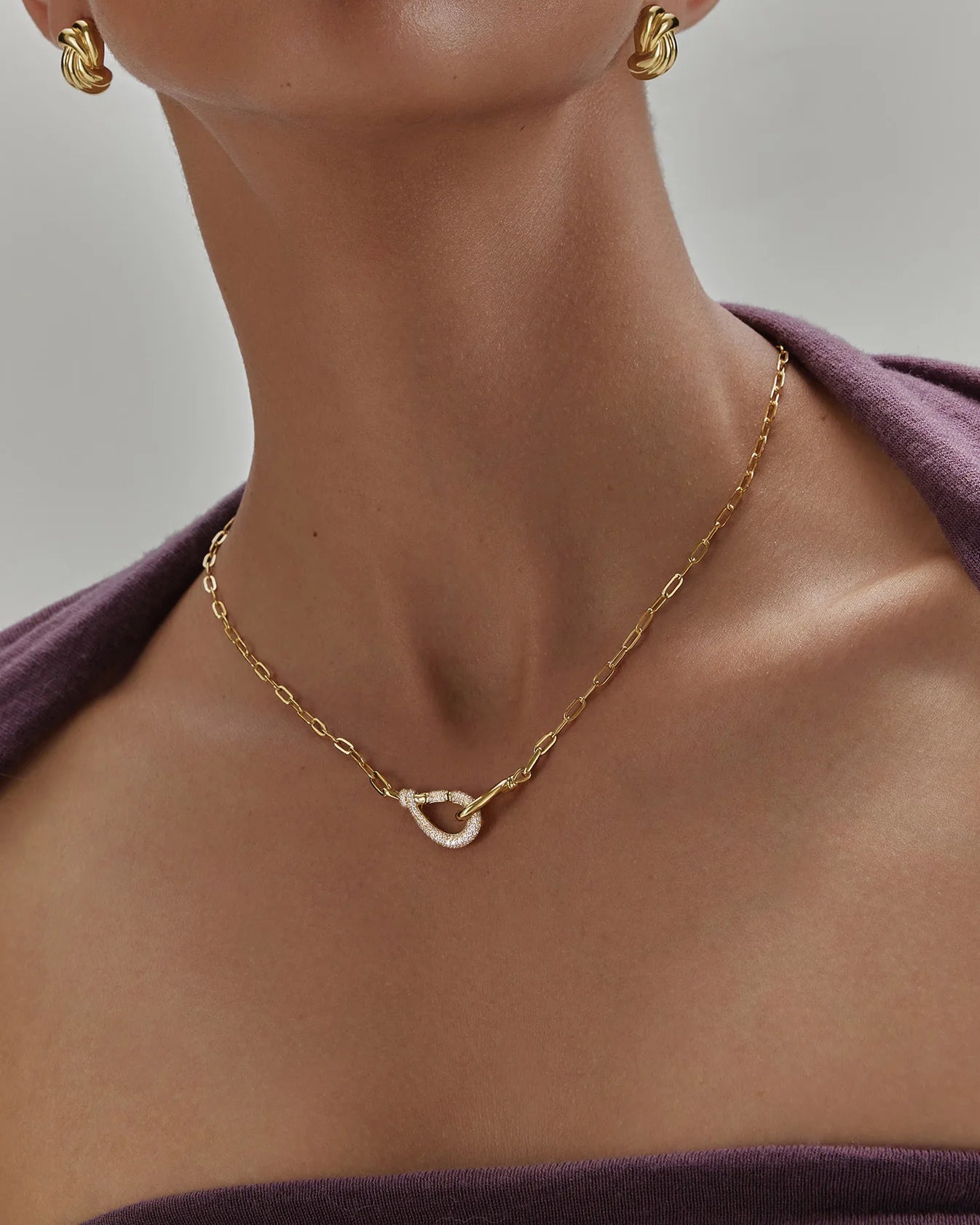 Gold Interlocked Pavé &amp; Polished Knot Necklace
