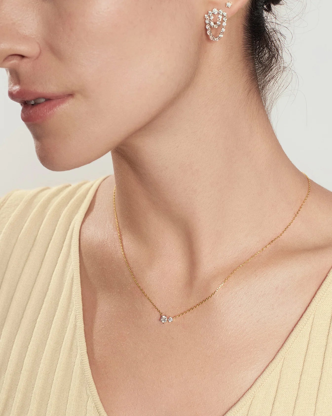 Gold Prong Set Duo Necklace