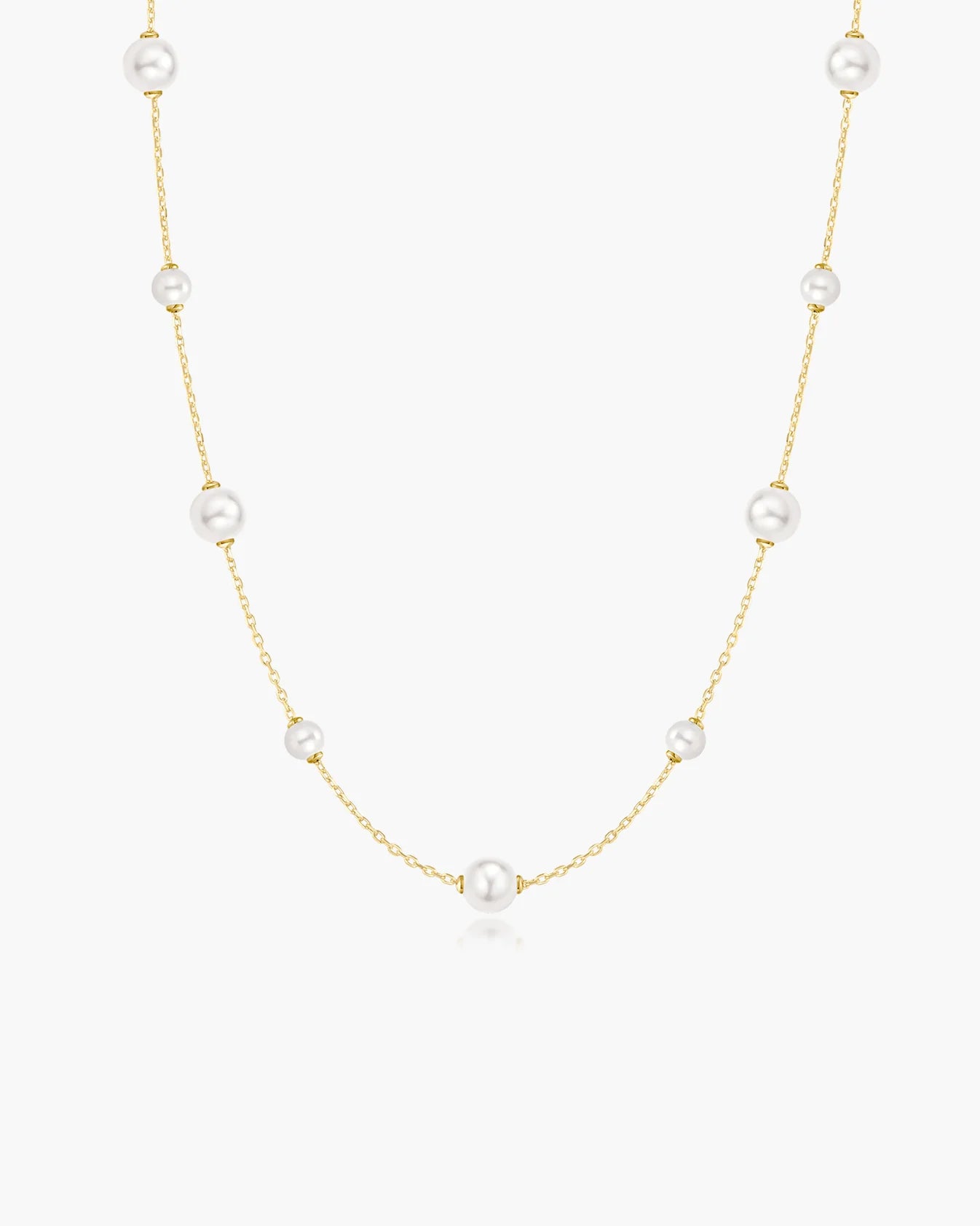 Gold Alternating Shell Pearl Station Necklace