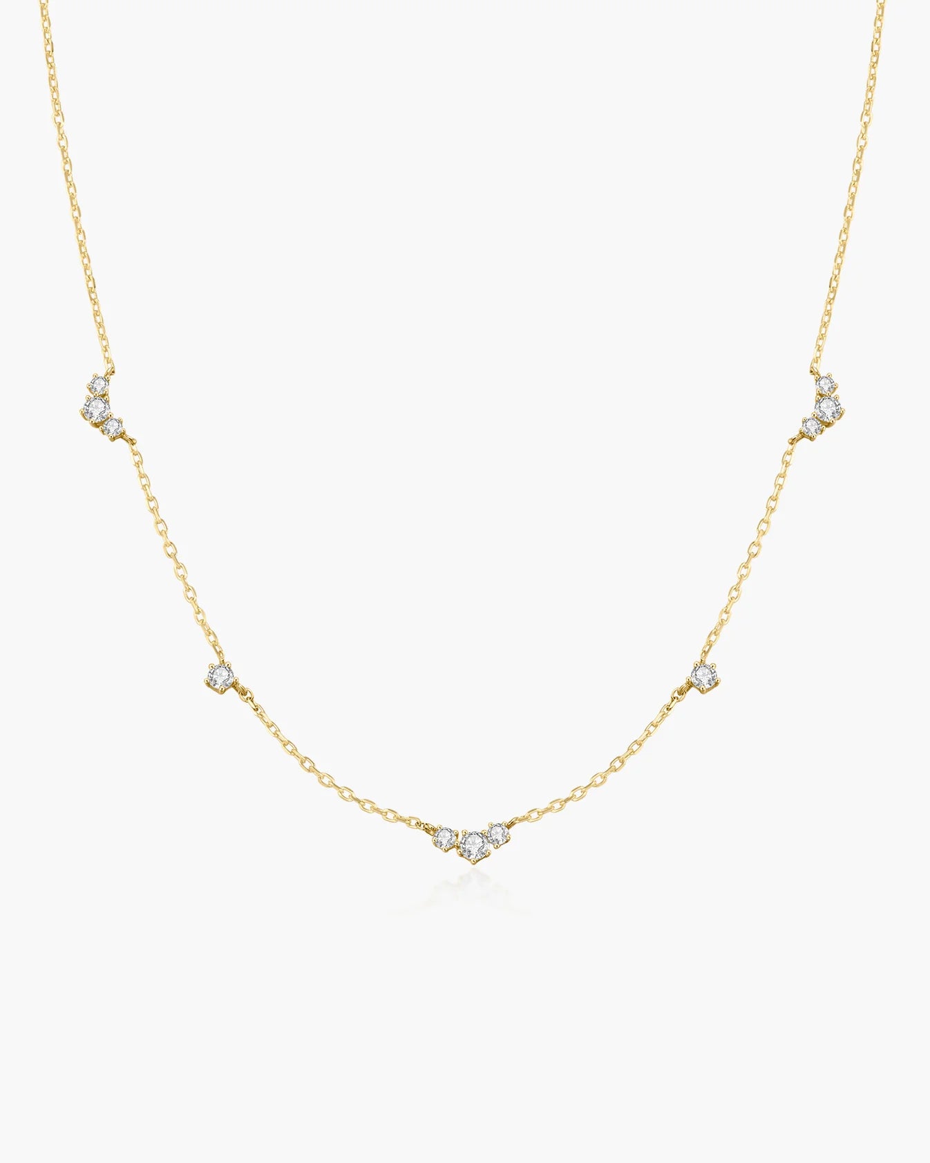 Gold Cluster &amp; Single Station Necklace