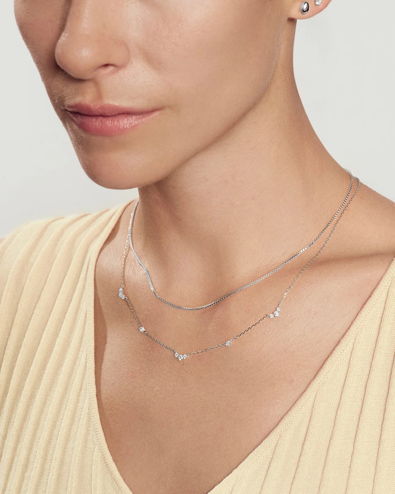 Silver Cluster &amp; Single Station Necklace