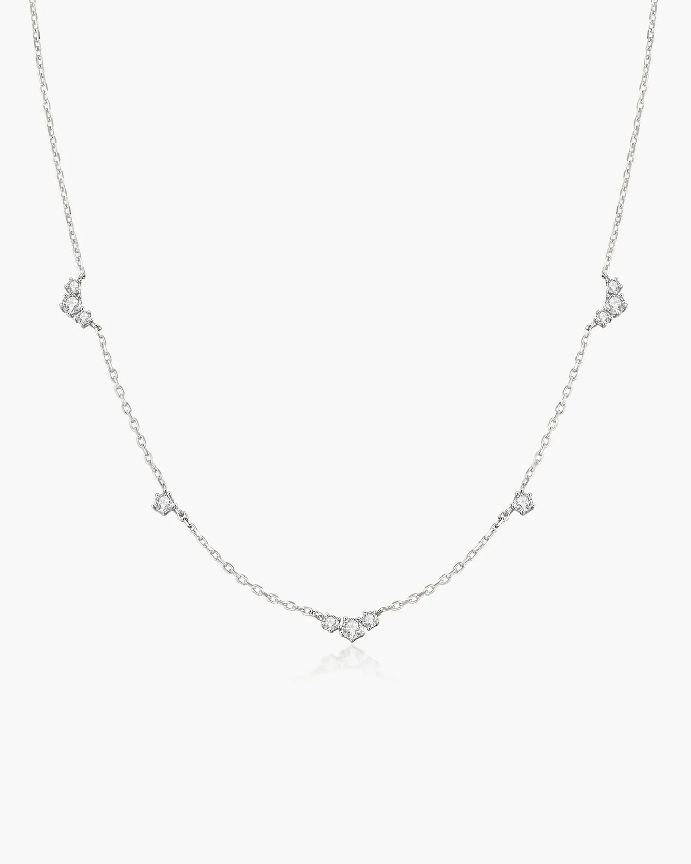 Silver Cluster &amp; Single Station Necklace
