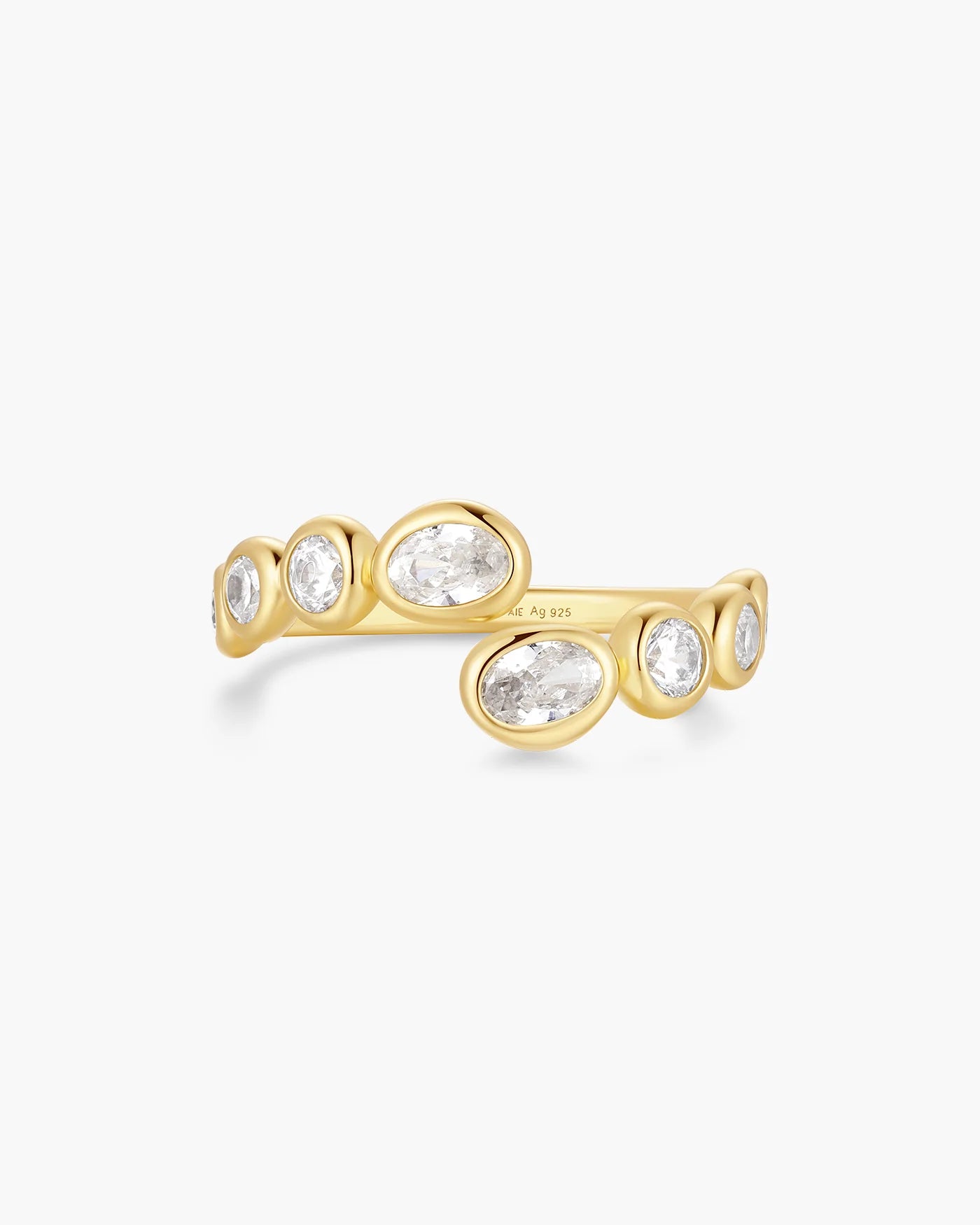 Gold Organic Pebble Spiral Bezel Adjustable Ring
