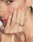 Gold Organic Pebble Spiral Bezel Adjustable Ring