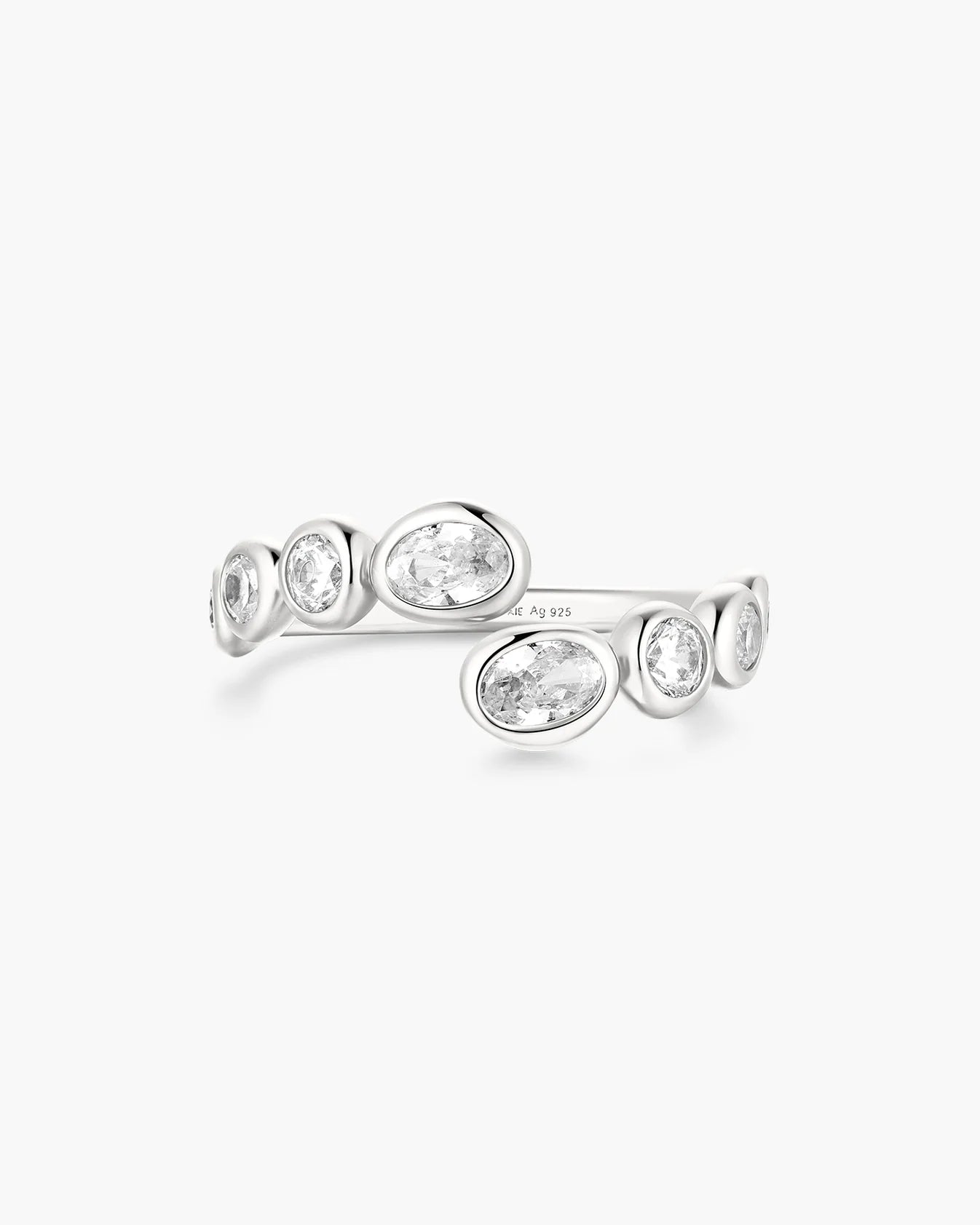 Silver Organic Pebble Spiral Bezel Adjustable Ring