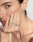 Silver Organic Pebble Spiral Bezel Adjustable Ring