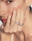 Silver Organic Pebble Spiral Bezel Adjustable Ring