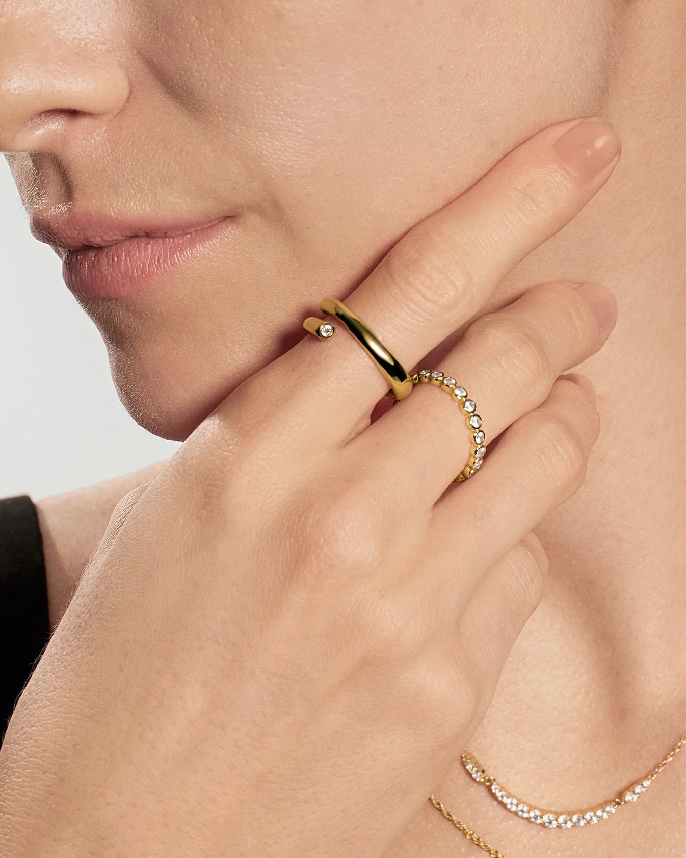 Gold Spiral Bezel-End Adjustable Ring