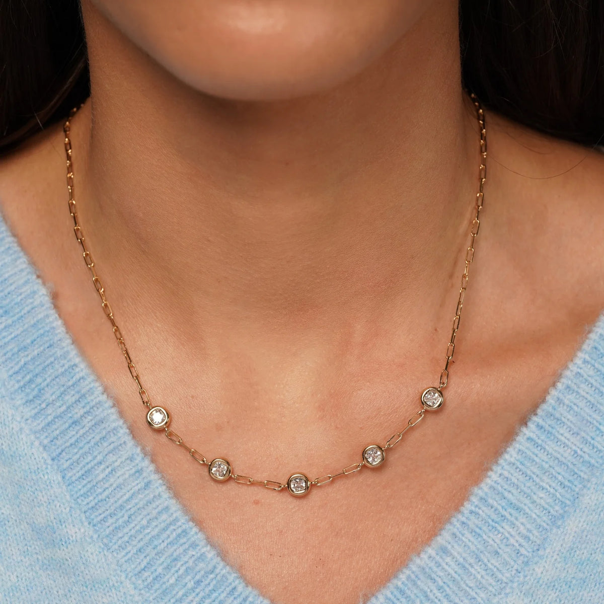Step Back Necklace Bezel Set CZ Station