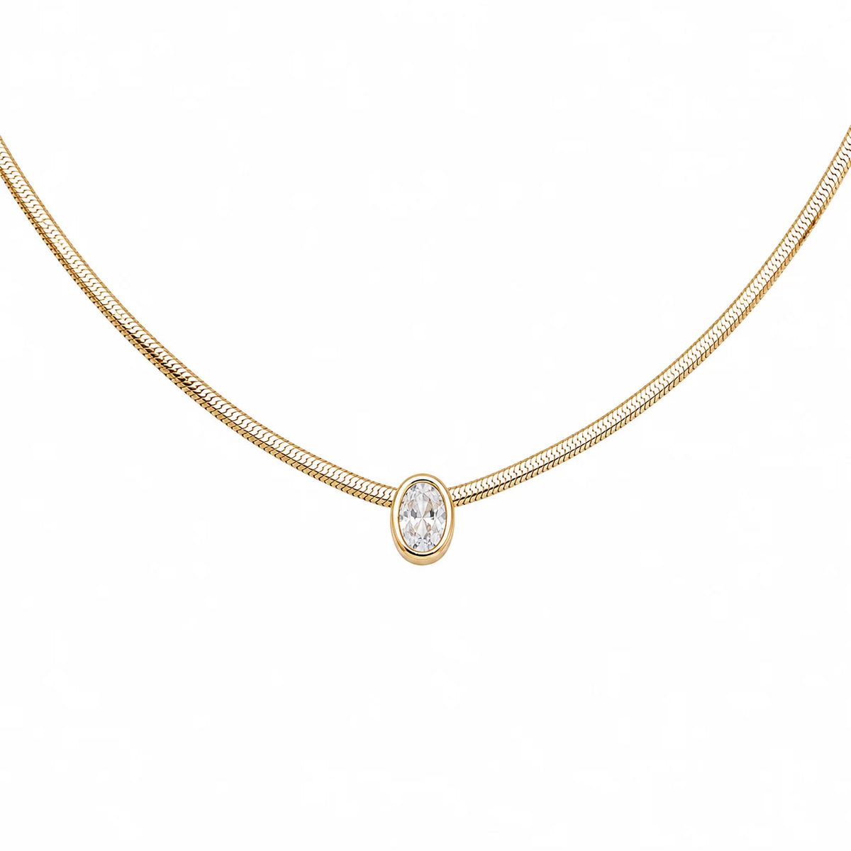 Tranquility Snake Chain Necklace Bezel Set CZ
