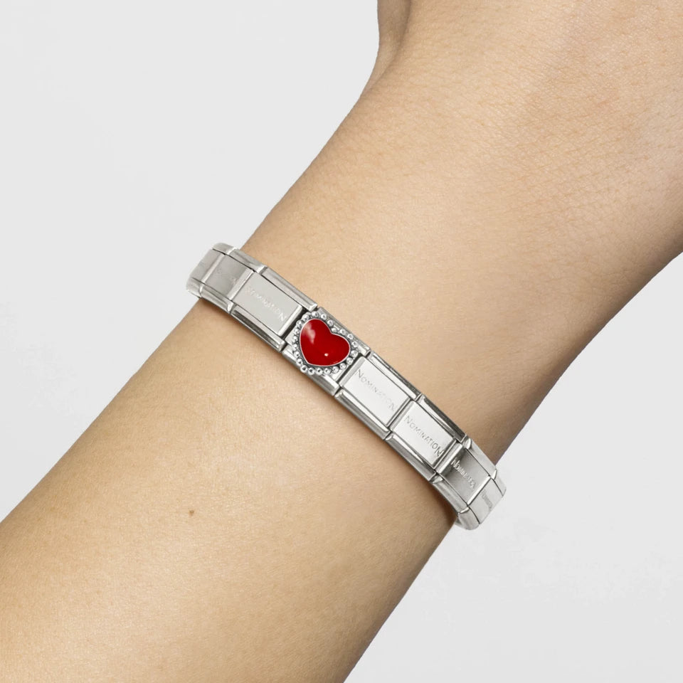 Composable Link, Red Heart, beaded setting