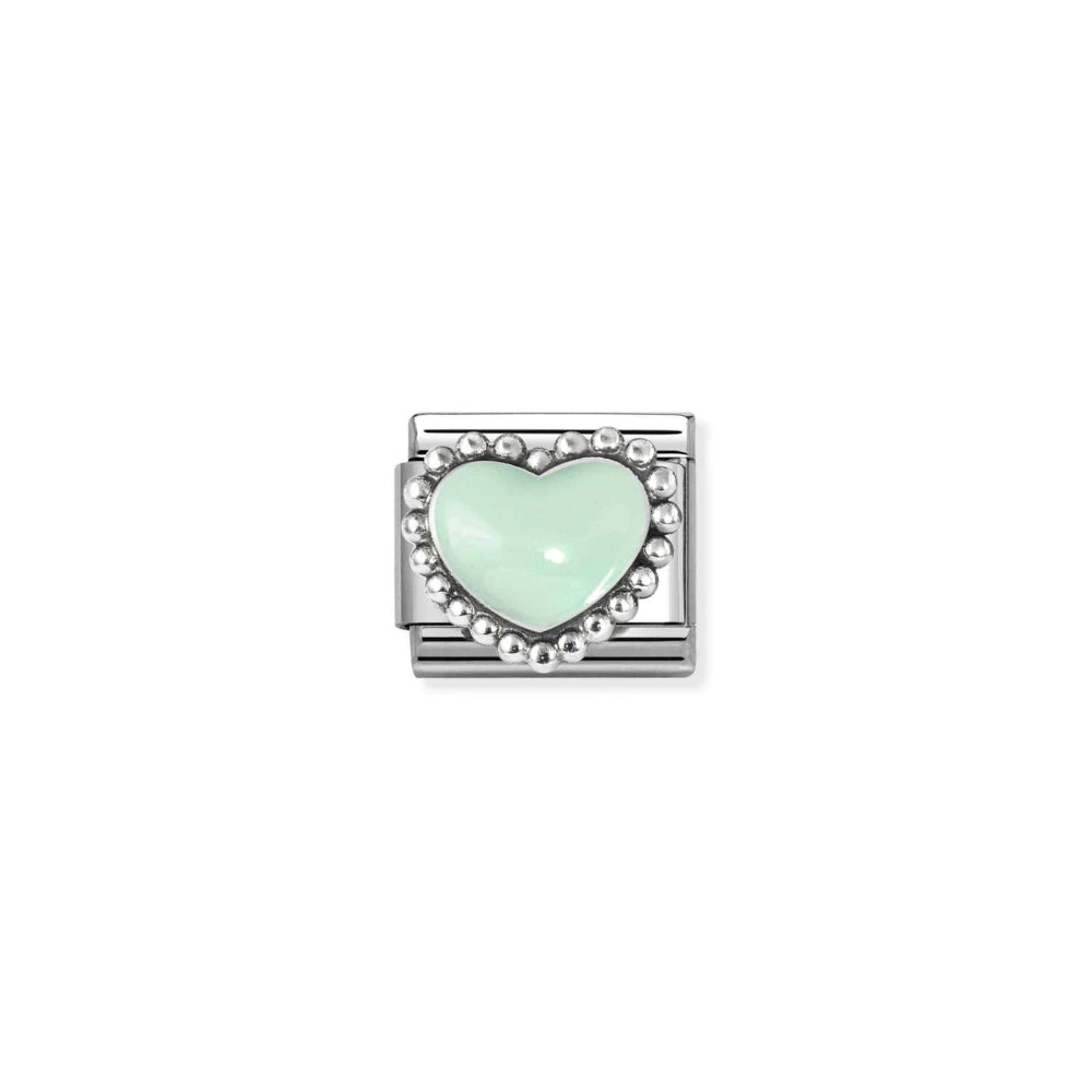 Composable Link, Pastel Green Heart, beaded setting