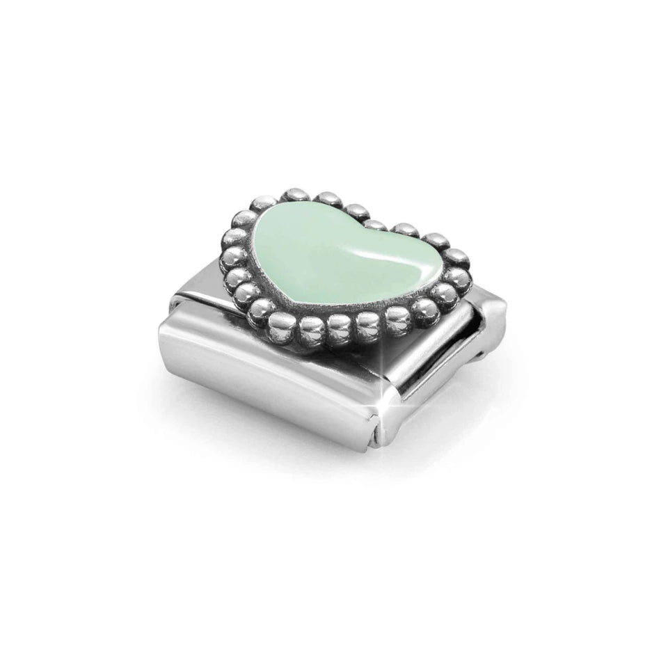 Composable Link, Pastel Green Heart, beaded setting