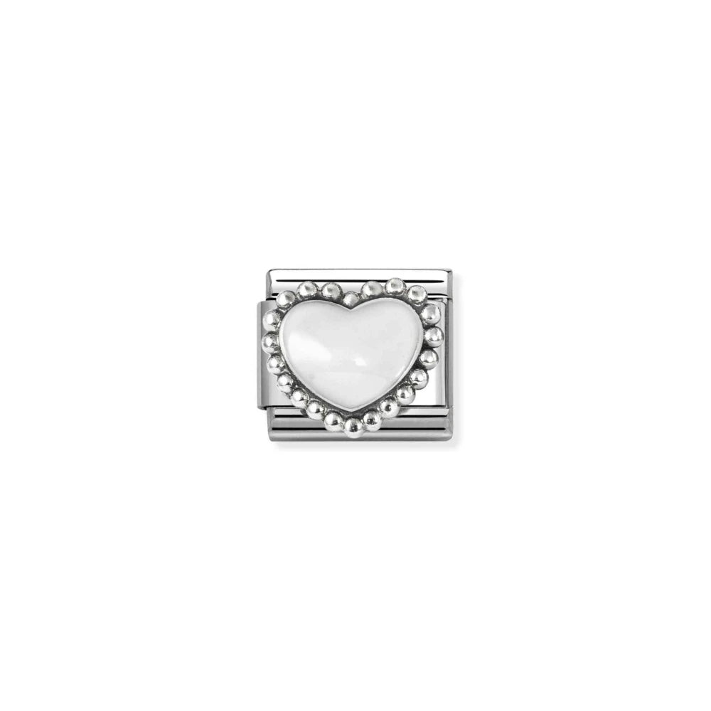 Composable Link, White Heart, beaded setting