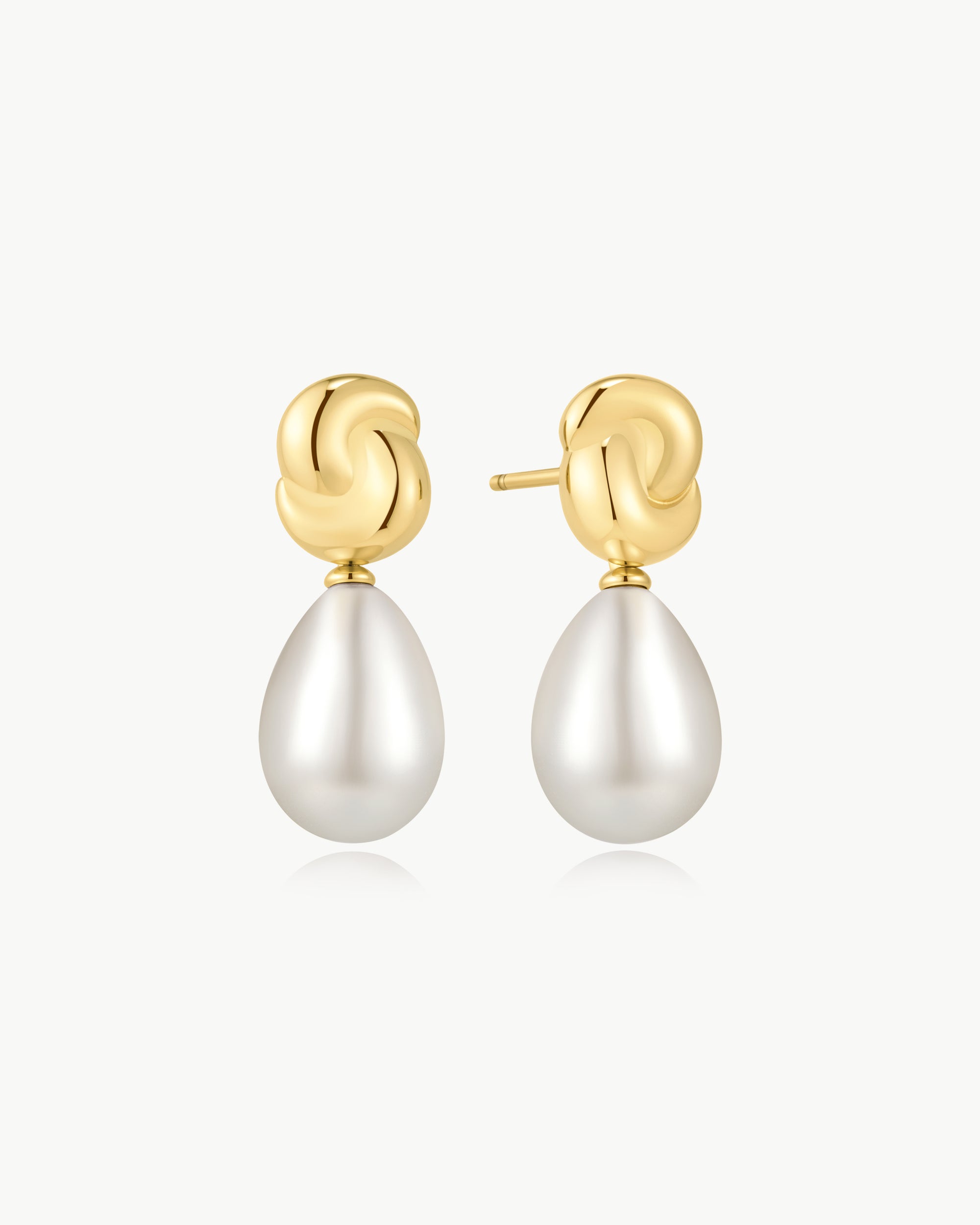GOLD TWIST &amp; SHELL PEARL DROP STUD EARRINGS