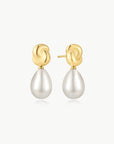 GOLD TWIST & SHELL PEARL DROP STUD EARRINGS