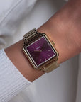 La Tétragone Watch Steel, Wine stones, Gold Colour