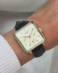 La Tétragone Multifunction Watch Leather, Black Lizard, Gold Colour